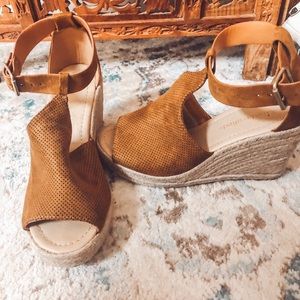 Orange-Brown Suede Platform Wedges